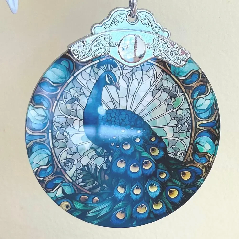Glass Peacock Window Ornament Suncatcher Stained Glass Style Christmas Ornament